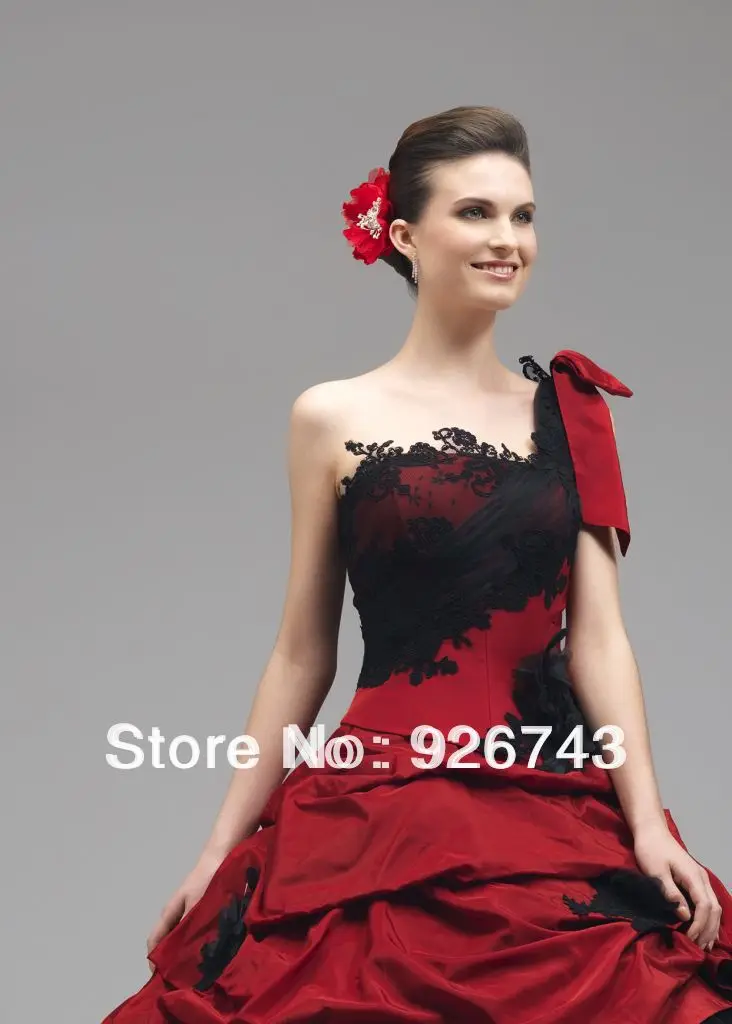 Spanish Asymmetrical One Shoulder Appliqued Organza Ball Gown Red And Black  Wedding Dresses - купить по выгодной цене | AliExpress