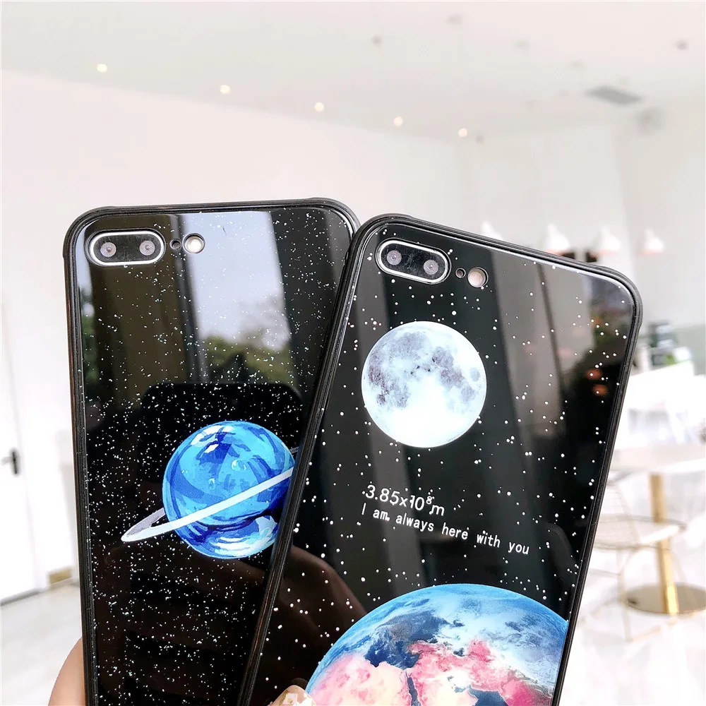 Светящийся чехол для iphone 7 Plus 6S 6 8 X XS MAX 6Plus XR Lunar Earth moon Planet стеклянная задняя крышка