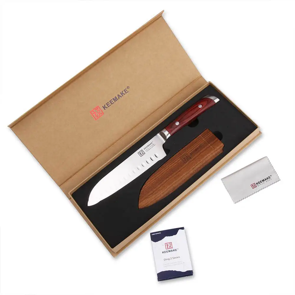 Knife with Cover SUNNECKO Профессиональный " нож сантоку с деревянной крышкой немецкие 1,4116 стальные лезвия кухонные ножи цветная деревянная ручка+ заклепки - Цвет: Knife with Cover
