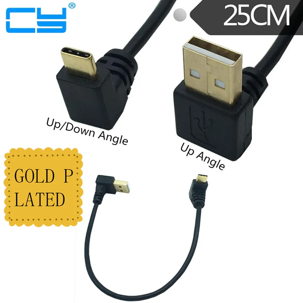 Вверх и вниз Угловой 90 градусов позолоченный USB 3. 0 type c штекер к зарядный кабель 25