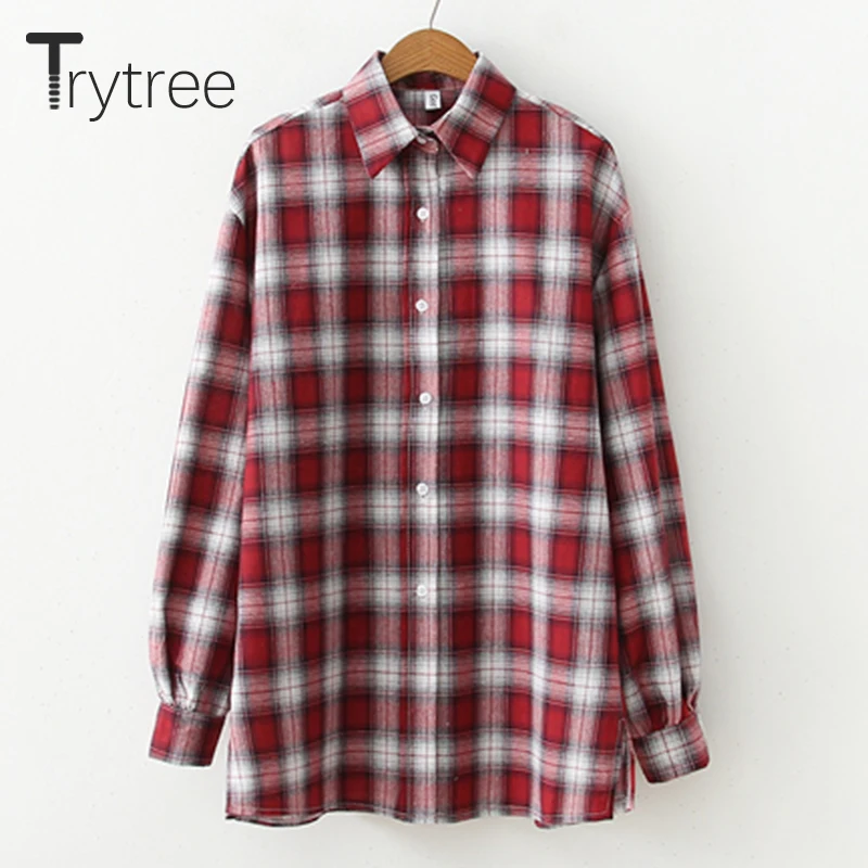 Ttytree весенние клетчатые блузки Повседневная рубашка для женщин отложной