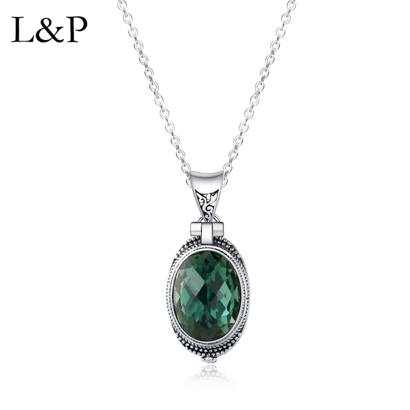 

L&P Elegant Green Crystal Pendant For Lady Baroque Authentic 925 Sterling Silver Pendant Necklace Fine Jewelry Wedding Gift