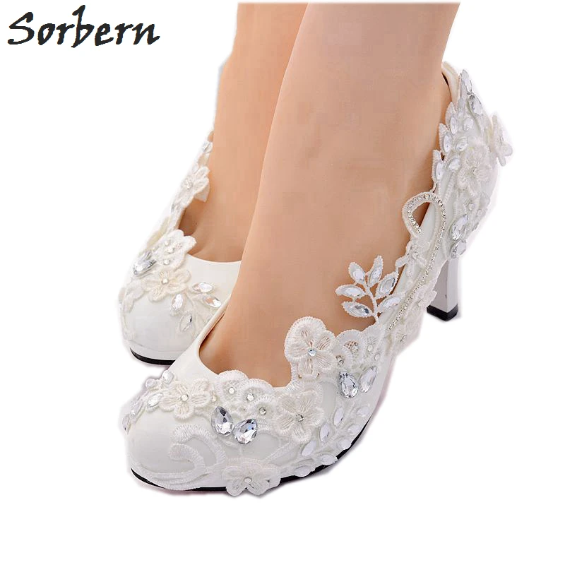 Женские свадебные туфли лодочки с кружевом и аппликацией кристаллами|Женские