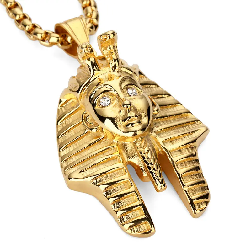 gold NYUK Модные Винтажные классические египетские голова Фараона из нержавеющей стали кулон из золота и серебра ожерелье для мужчин женщин хип хоп ювелирные изделия - Окраска металла: gold