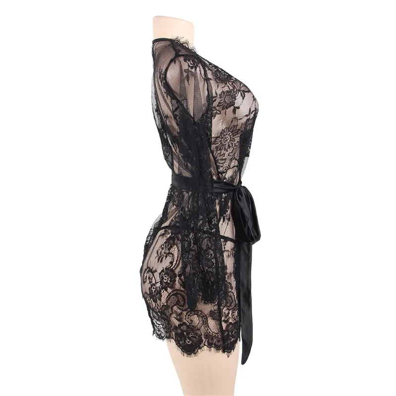 Comeondear Mesh Robe Chemise Femme красный черный тонкий сексуальный Babydoll с длинными рукавами M XL 3XL 5XL халат женский с поясом RB80552