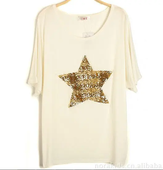 Cotton T Shirt Fashiong Sparkling Star Loose Round Neck shirt 2013 New Black and White | Женская одежда