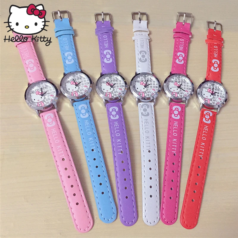 Hello kitty часы Женские кварцевые наручные часы мультфильм милые часы Дети Кристалл Мода водонепроницаемый из искусственной кожи обучающая машина