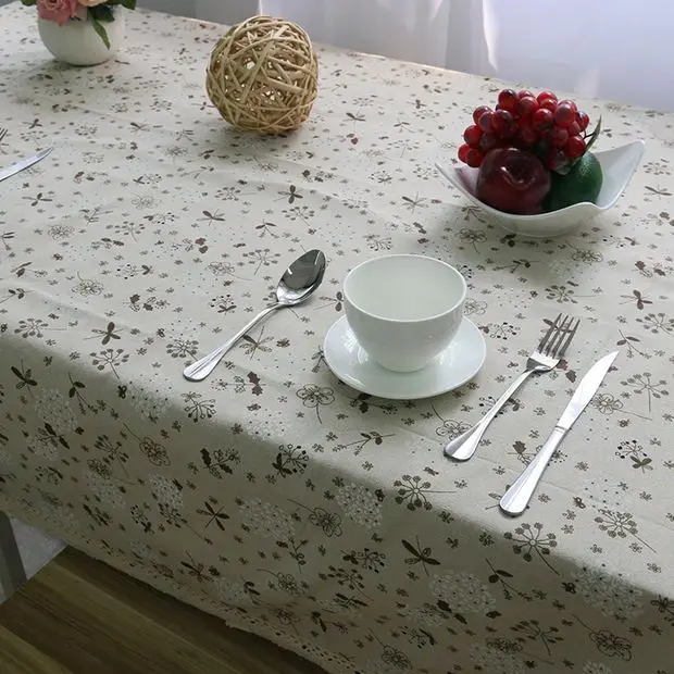 Dandelion Linen Table Cloth Country Style Flower Print Multifunctional Rectangle Cover Tablecloth with Lace Edge GQ26 | Дом и сад