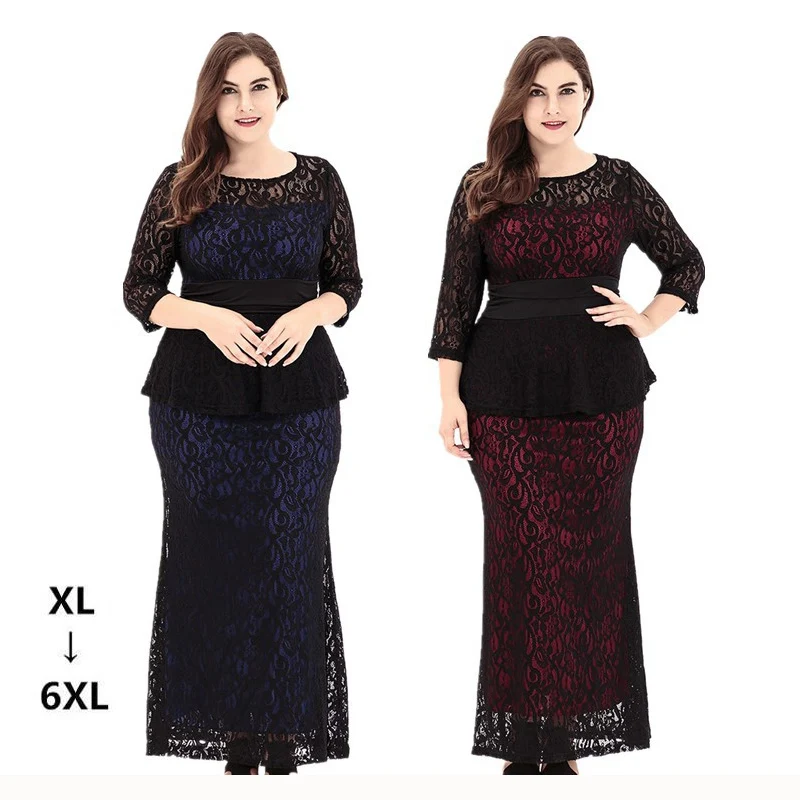 5XL 6XL кружевное женское платье плюс размер Элегантное Длинное Платье для работы в