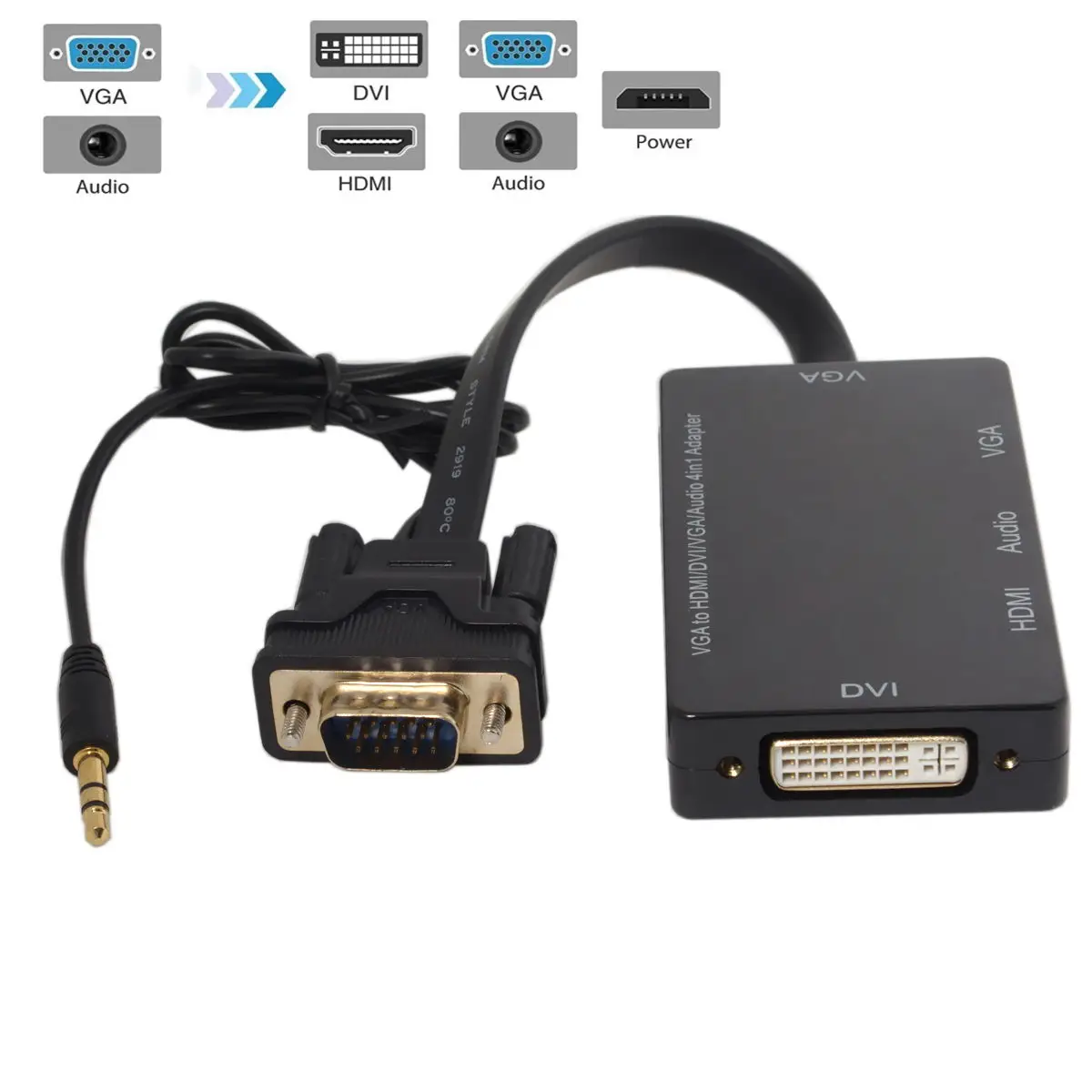 

Переходник VGA-VGA/Audio/HDMI/DVI 4-в-1, многопортовый разветвитель, конвертер для монитора HDTV, ПК, проектора