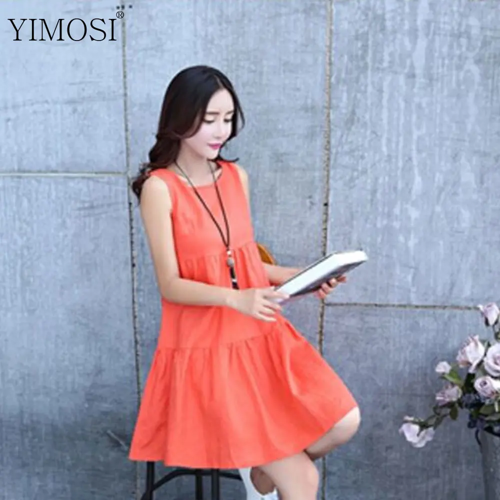 Женское хлопковое мини-платье YIMOSI повседневное пляжное платье из льна без