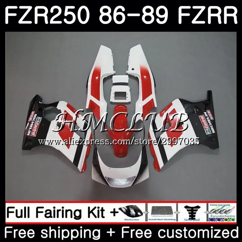 

Body For YAMAHA FZRR FZR 250R FZR 250 1986 1987 1988 1989 1HC.1 FZR250RR FZR250R FZR-250 FZR250 86 87 88 89 Fairing Red white