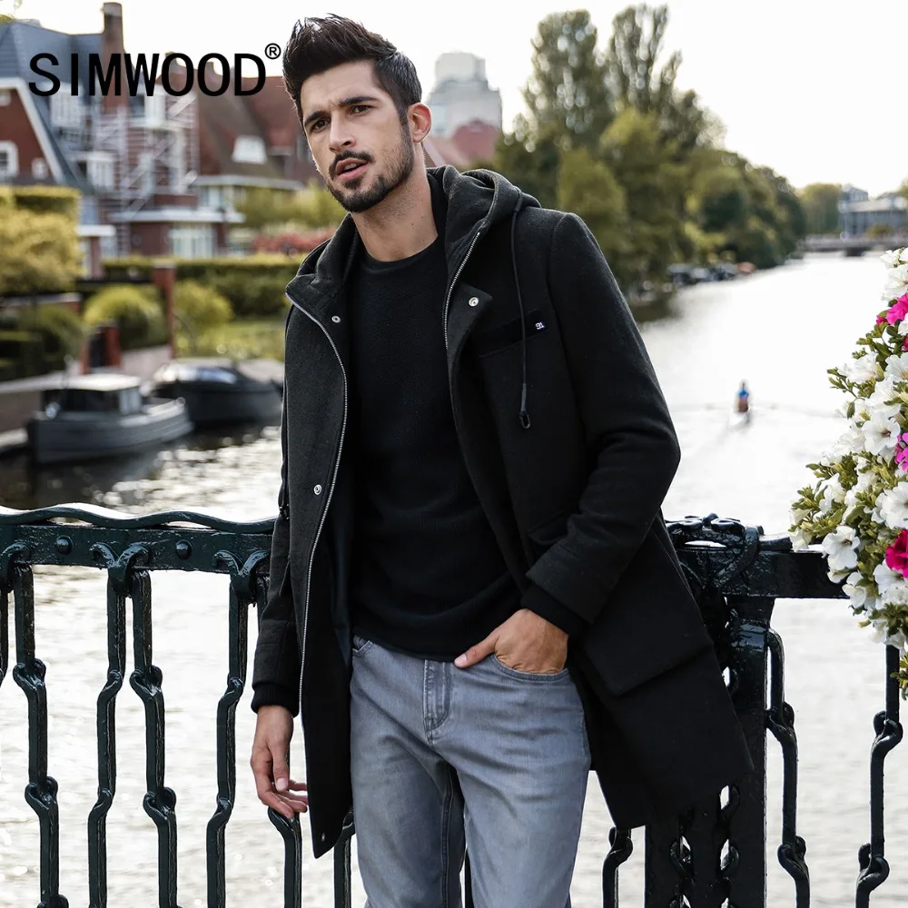 SIMWOOD 2018 мужские зимние куртки удлиненные шерстяные пальто верхняя одежда теплая
