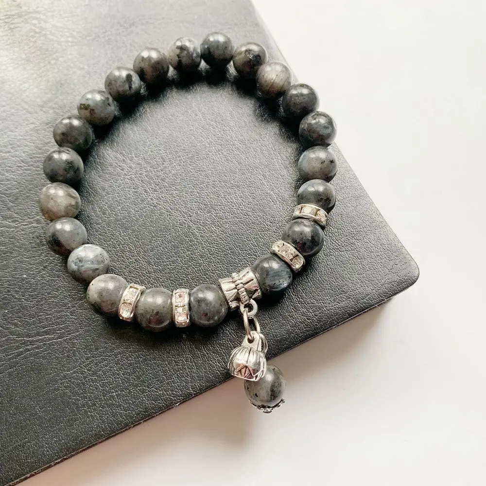 Натуральный Камень лабрадорит Beads стразы металлический браслет из тибетского