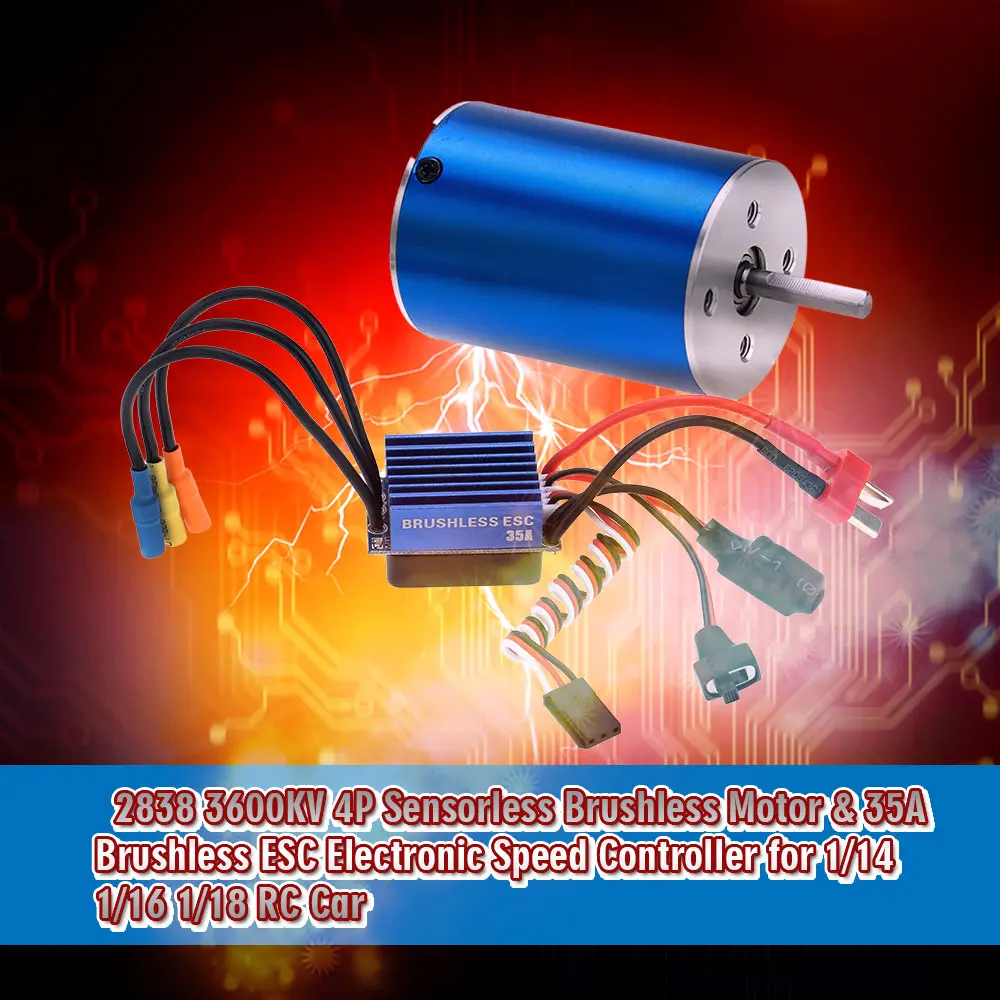 

2838 3600KV 4P Sensorless Brushless Motor & 35A Brushless ESC Electronic Speed Controller for 1/14 1/16 1/18 RC Car Parts
