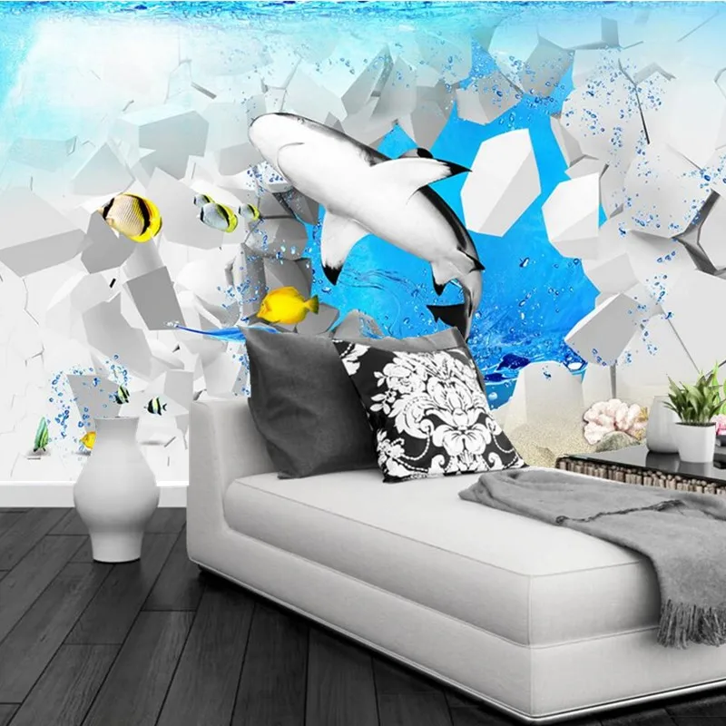 Пользовательские 3D фрески мультфильм Дельфин papel де parede ресторан отеля бар