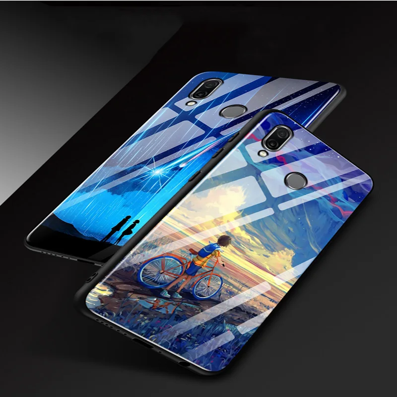 Чехол для Huawei Honor play чехол роскошное закаленное стекло + задняя крышка с мягкими
