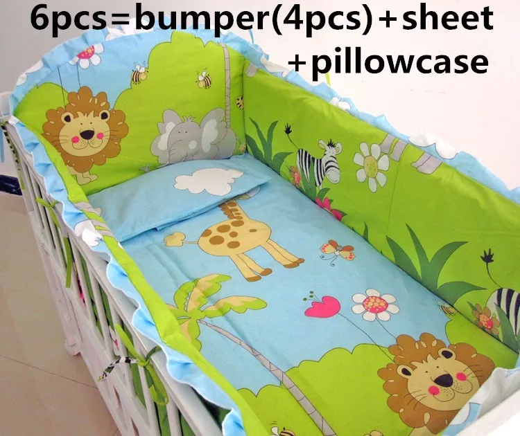 

6PCS Baby Bdding Set Boy Bed Linen Newborns Crib Protect Cotton Baby Sheets Cot Bedding (4bumpers+sheet+pillow cover)