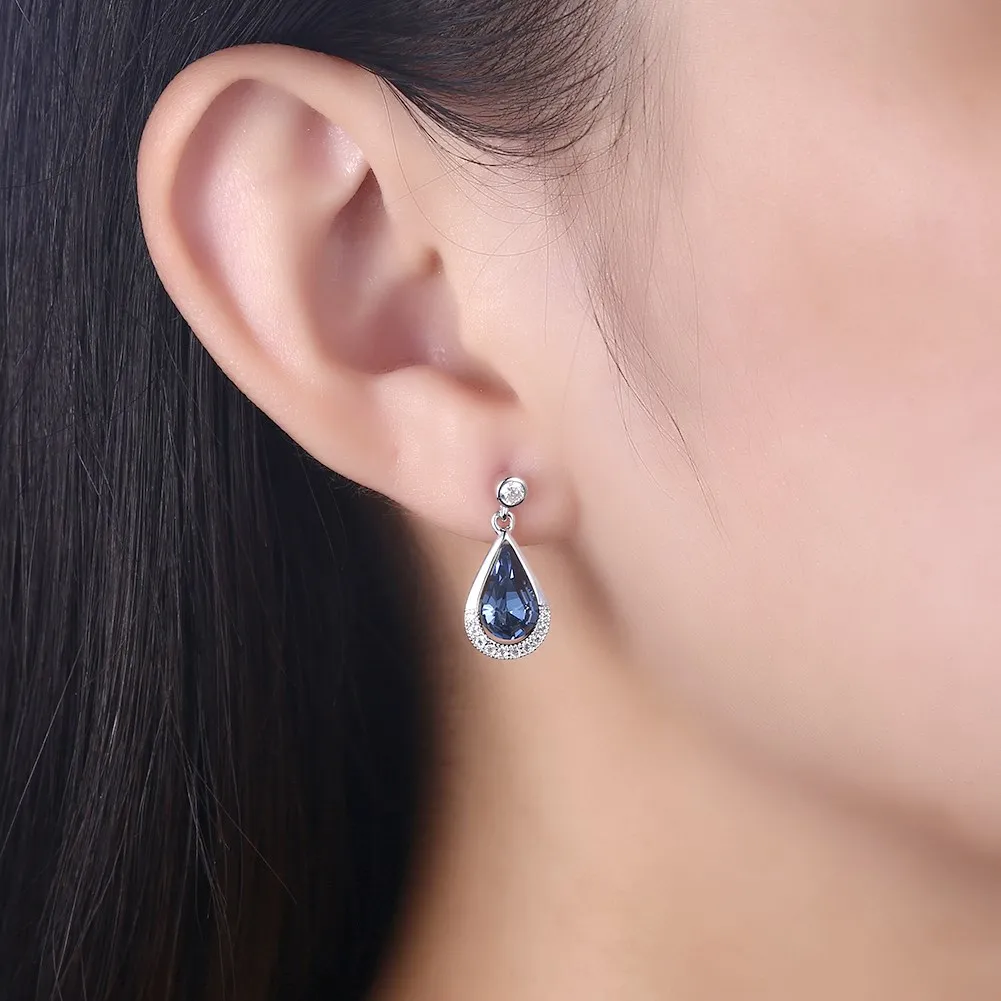 INALIS 925 Stering Серебро кристаллами от Swarovski капли воды синий кулон поп Стад Серьги для
