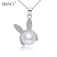fashion natural pearl pendants 925 sterling silver cute rabbit pendants necklace for women wedding gift