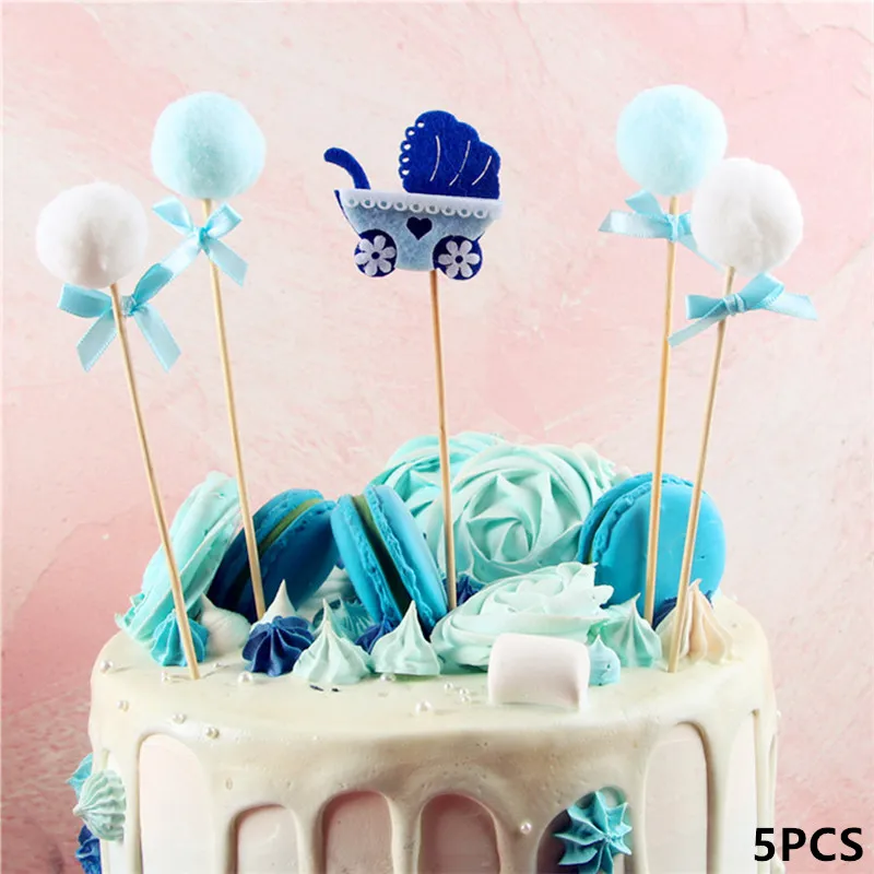 5pcs carriage blue Детский душ кекс Muslim мусульманская выпечка мальчик девочка крестины синий 1-й День рождения украшения Дети события вечерние Diy Декор - Цвет: 5pcs carriage blue