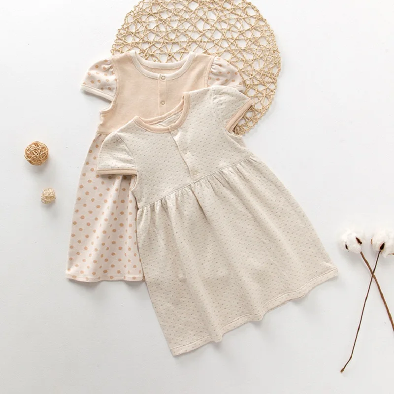Платье в горошек с короткими рукавами для маленьких девочек летние