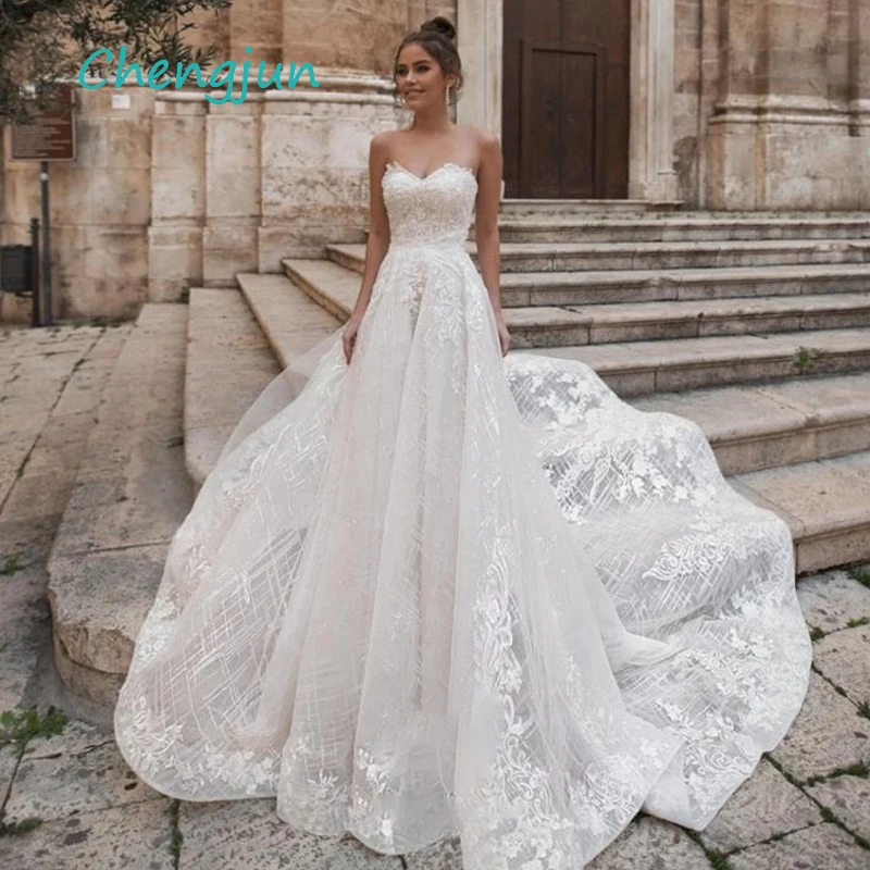 Chengjun лиф сердечком с блестками кружевные трапециевидные Свадебные платья