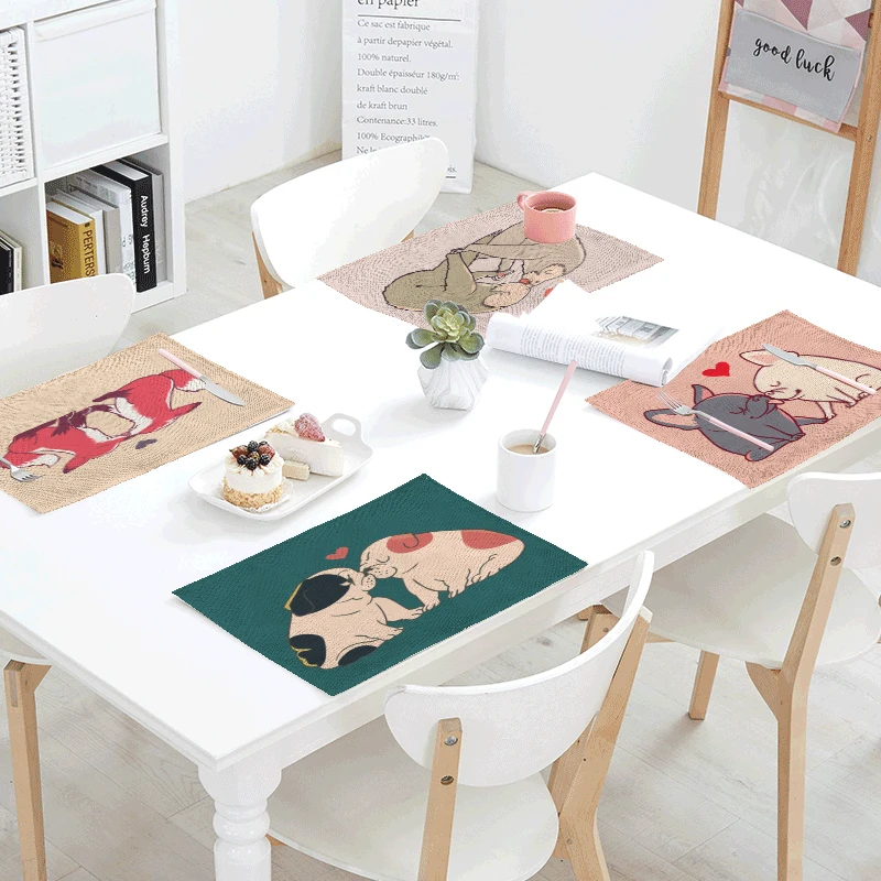 

French Bulldog Table Napkins Red Heart Pugs Tablecloth Sea Lion Cloth Dinner Napkins Tea Towels For Wedding Decoration