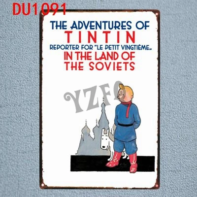 Tintin мультфильм оловянные знаки металлическая пластина настенный паб детская комната Домашний декор вечерние Винтаж Железный плакат Куадрос DU-1253 - Цвет: DU1091