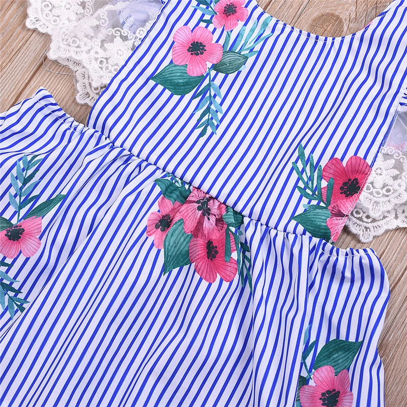 Лидер продаж летнее кружевное платье в полоску с цветочным принтом для маленьких