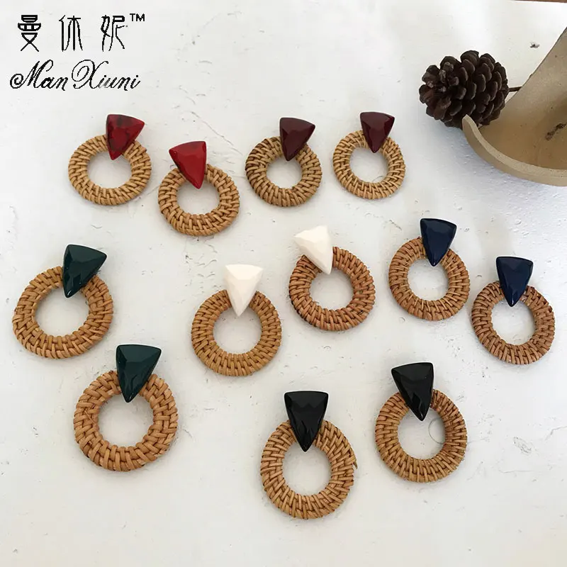 Деревянные серьги подвески Manxiuni из ротанга Винтажные ручной работы смолы