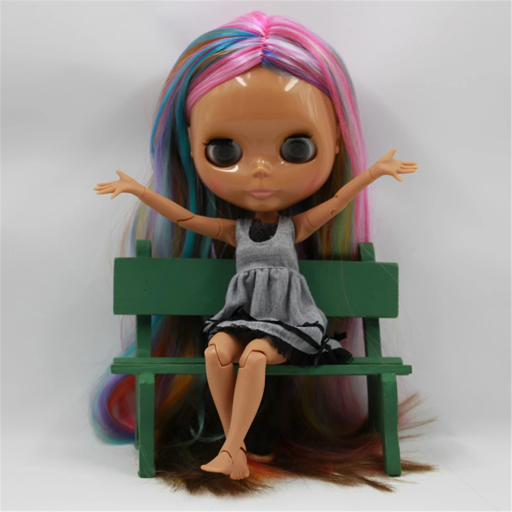 Кукла Blyth ICY DBS 1/6 с цветными волосами Центральная вырезка шоколадная темная кожа 4