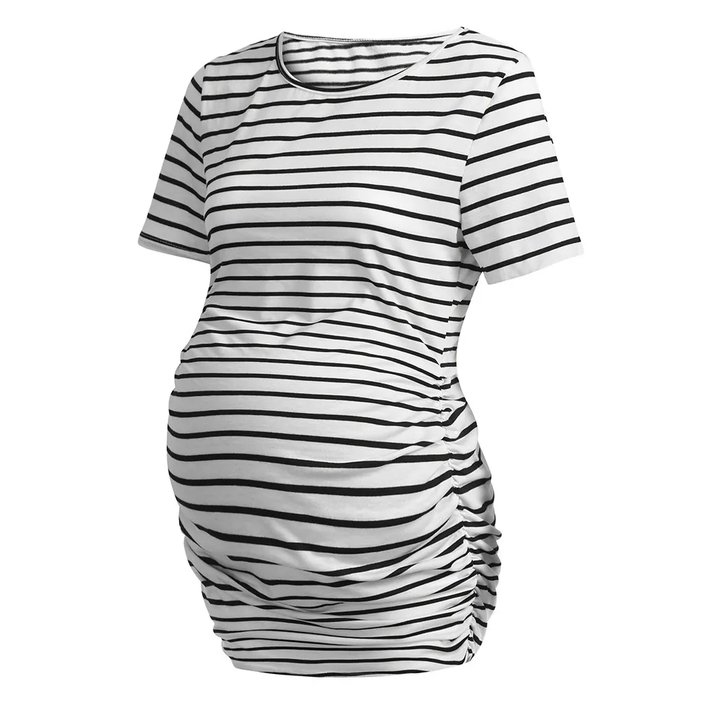 Топы для беременных женщин в полоску с короткими рукавами и круглым вырезом