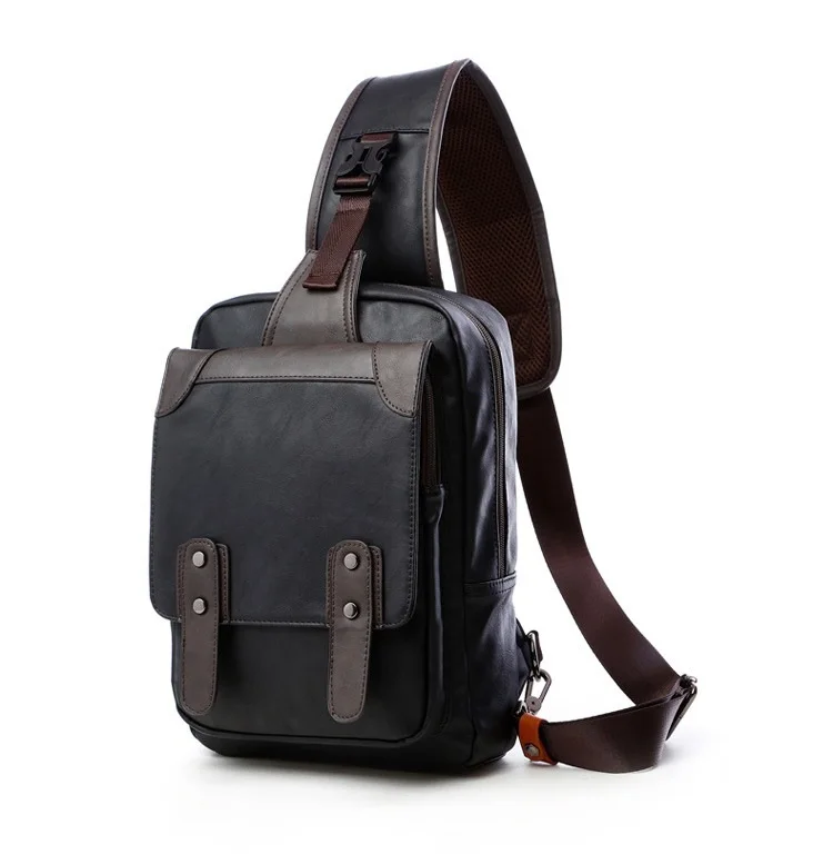 Черный мужской рюкзак Mochila Masculina, сумка из искусственной кожи, мужская сумка на плечо, ремень на грудь, сумка для путешествий, Zaino Uomo