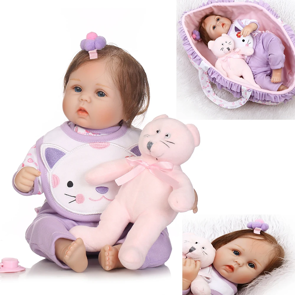 

18" reborn baby dolls soft silicone reborn baby dolls toys for children girls Bebes reborn luxury set with sleeping basket bear