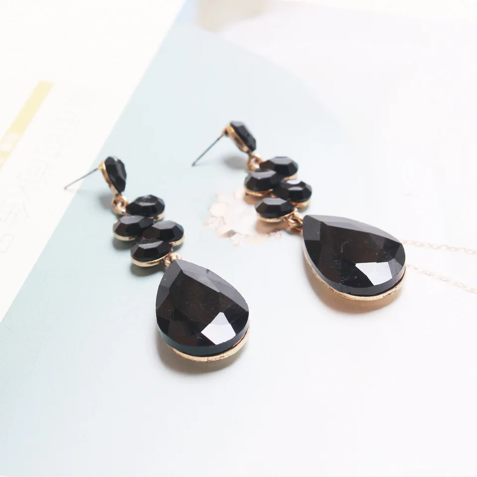 YONGMAN JEWELRY черный кристалл воды серьги Длинные Teardrop Винтаж вечерние свадебные