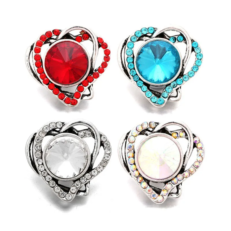 Модные Красочные Стразы красочные сердца 18 мм кнопки подходят для браслетов