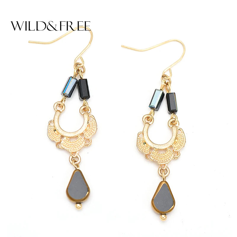 Женские Винтажные висячие серьги с текстурой золотые из цинкового сплава