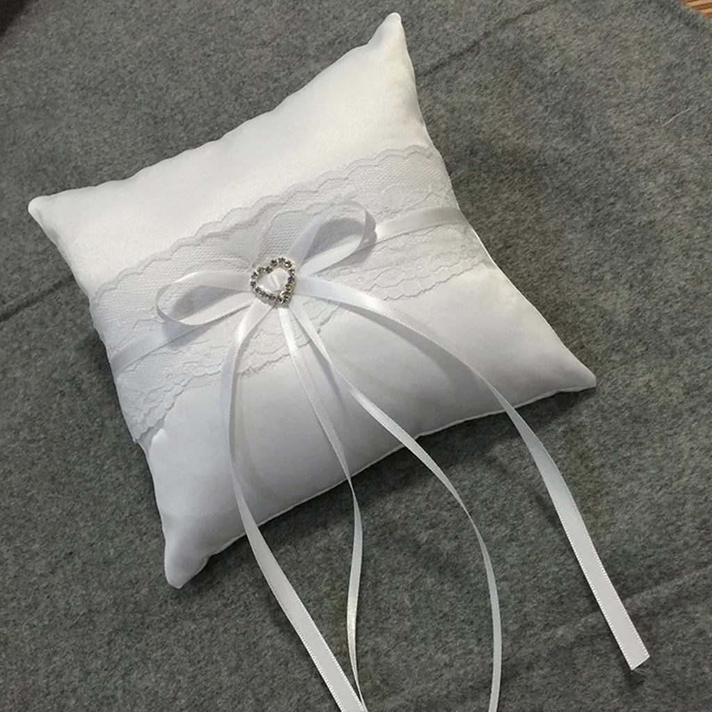 

White Lace Wedding Ring Pillow Alliance Bridal Ring Bearer Pillow Cushions Wedding Marriage Ceremony Decorations