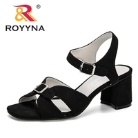 royyna 2019 new style woman sandals summer fashion flock wedges pumps female high heels buckle strap gladiator women solid shoes
