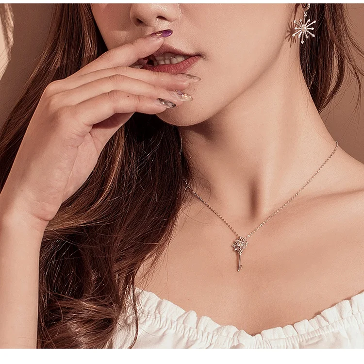 Bamoer Love Key, ожерелье для женщин, дизайн, цепочка с кристаллами, ожерелье для женщин, подарки на день рождения, ювелирные изделия BSN072