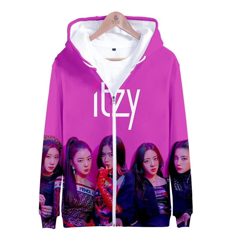 Забавные 3d Itzy Kpop моды хип хоп Для мужчин женщин Толстовки с капюшоном на молнии