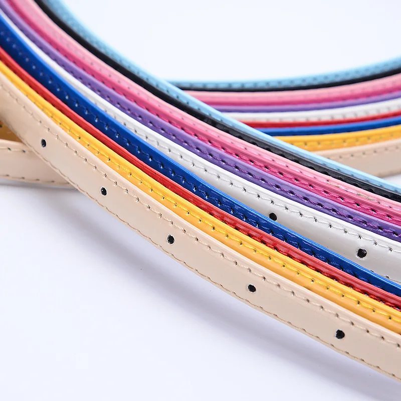 Candy Color Patent Leather Belt Sweetness Womens PU Leather Belts Thin Skinny Waistband Adjustable Belt Woman Belts For Dress