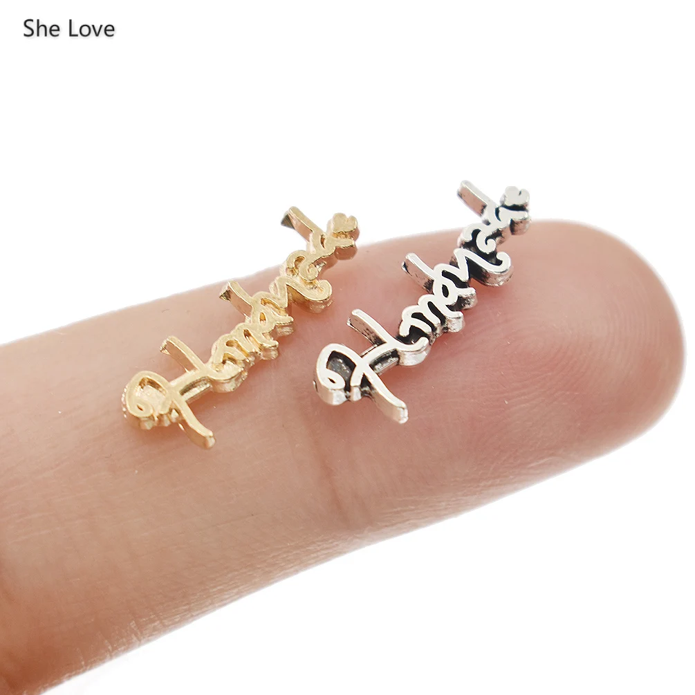 She Love, 100 шт./лот, металлические этикетки ручной работы из сплава, этикетки для шитья, этикетки для сумок для одежды, аксессуары для украшения своими руками