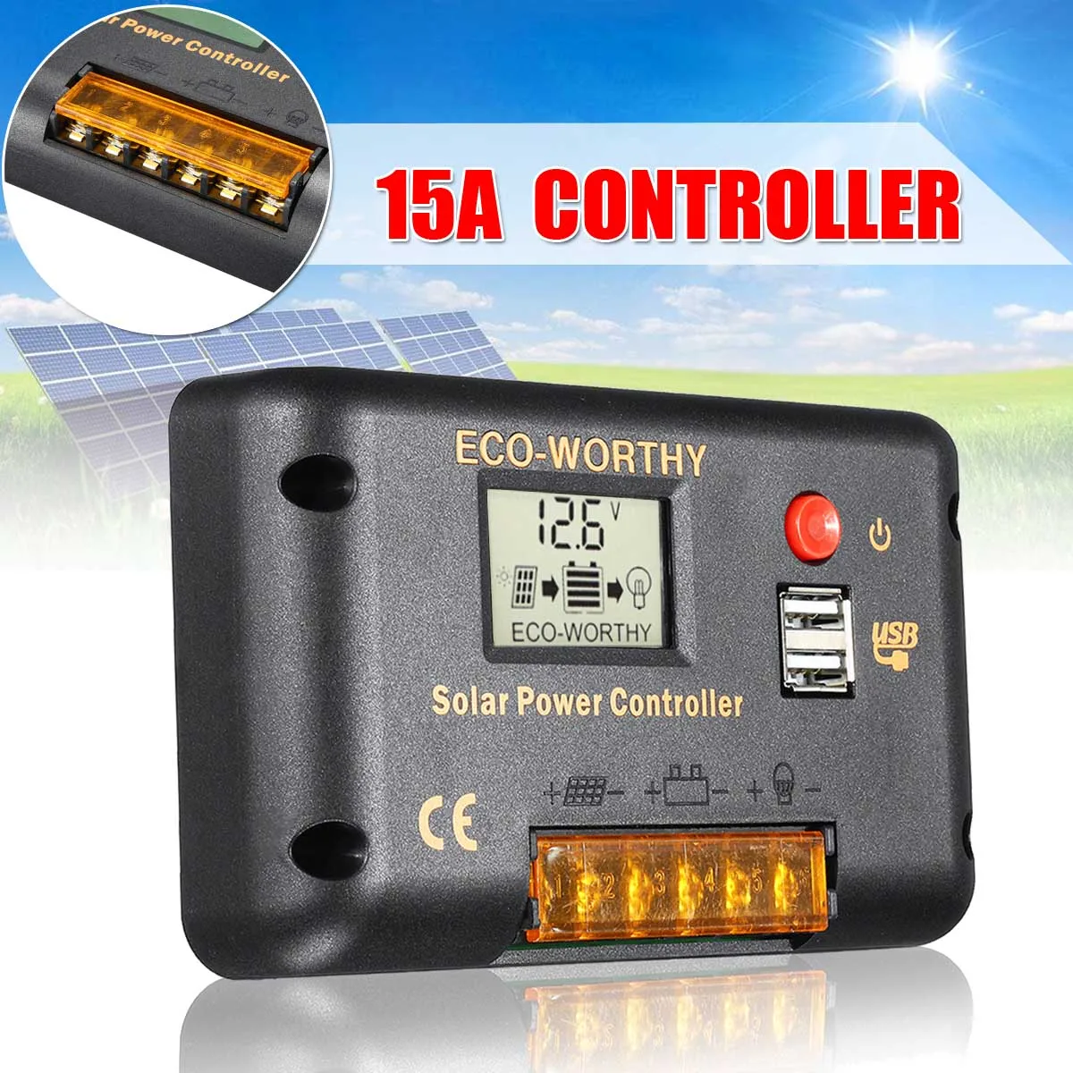 Solar Power Control WOLIKE 100W Панели солнечные украшенное мозаикой из драгоценных камней, 12V Водяной насос для глубокого колодца+ 15A Солнечный Мощность контроллер погружной насос Системы - Напряжение: Solar Power Control