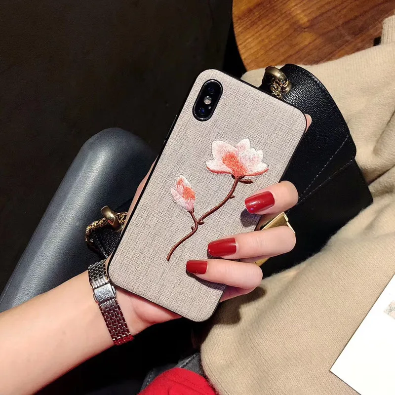 3D вышивка цветок чехол для iPhone X XS мягкие ТПУ Силиконовые чехлы ткань полная