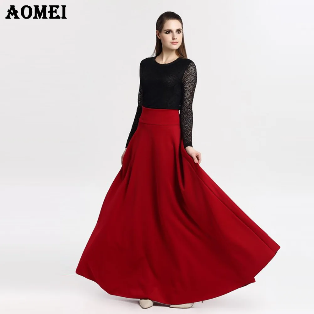 S, m, l, 5XL, новинка, высокая талия, плиссированная, элегантная юбка, цвет красного вина, черный, одноцветная, длинные юбки для женщин, Faldas Saia, 5XL размера плюс, для девушек, Jupe