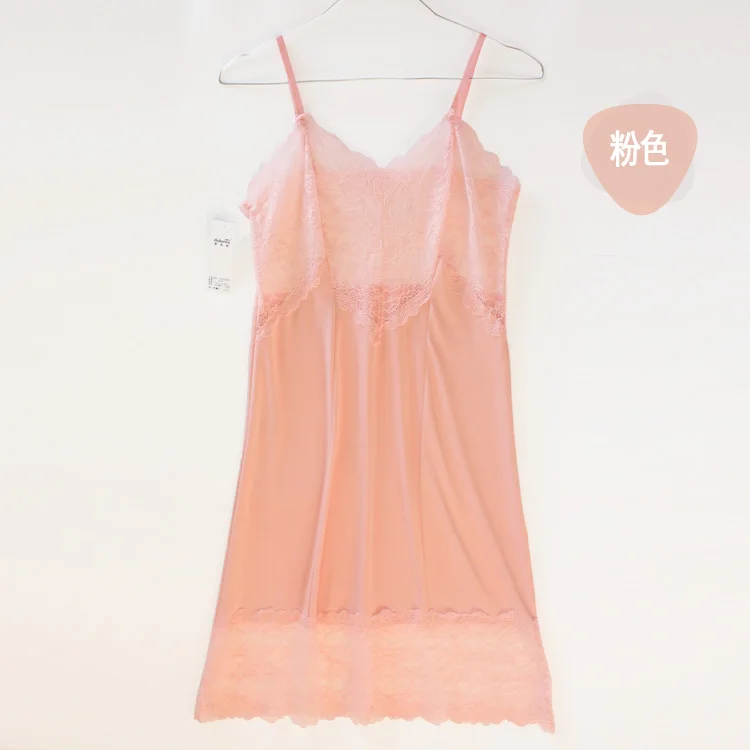 pink Женское ультра длинное цельнокроеное платье на подтяжках, тонкое сексуальное кружевное украшение, открытая Базовая молочная шелковая Нижняя юбка - Цвет: pink