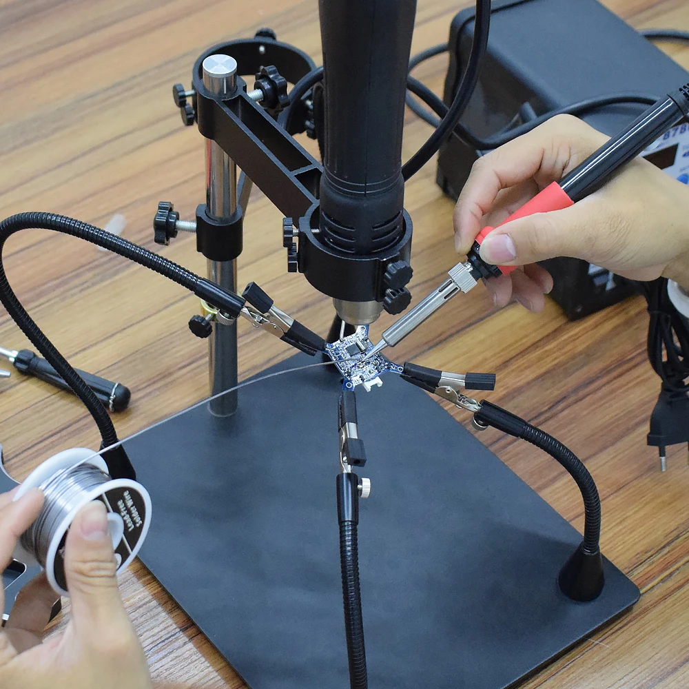 newacalox hot air gun frame soldering iron holder pcb board clip soldering station heat gun stand welding tool 3x led magnifier free global shipping