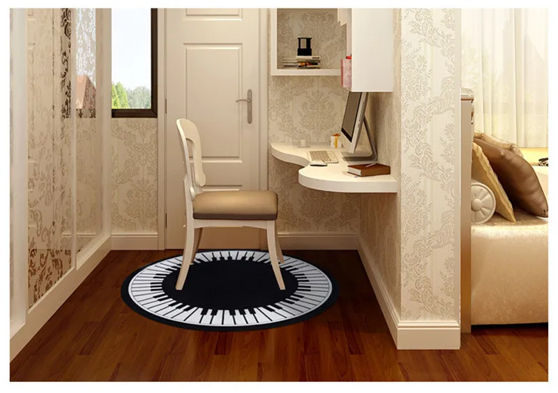 Европейские Классические черно белые круглые коврики из полиэстера для пианино